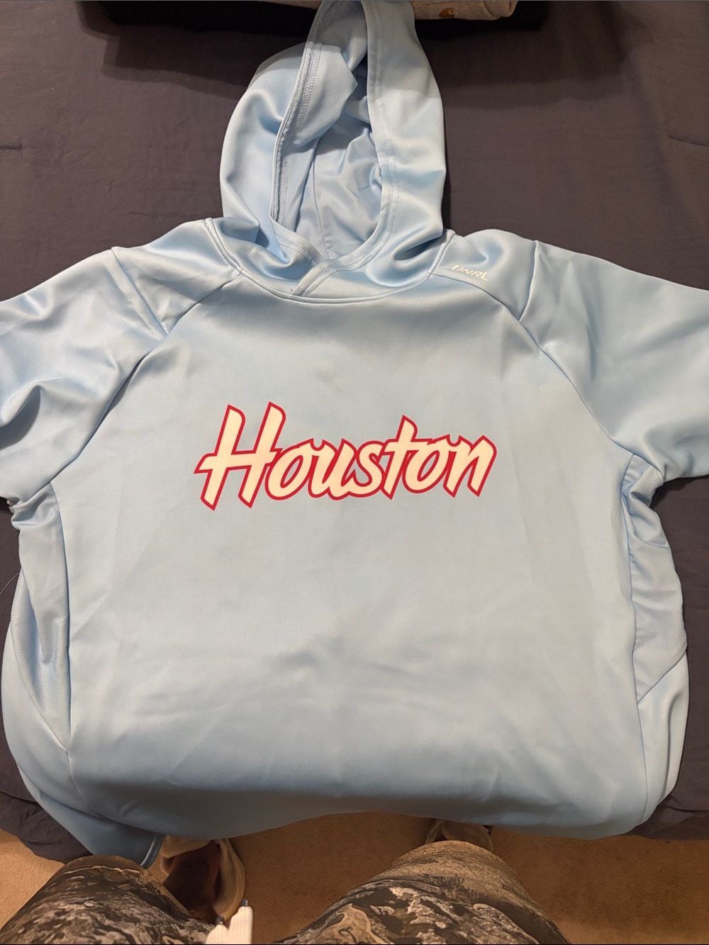 Houston Script Logo Lightweight Hoodie - Light Blue